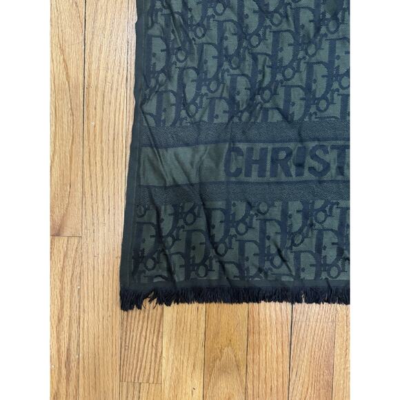 DIOR Cashmere Scarf Trotter Black and Green Oblique Logo LIKE NEW - Picture 3 of 3